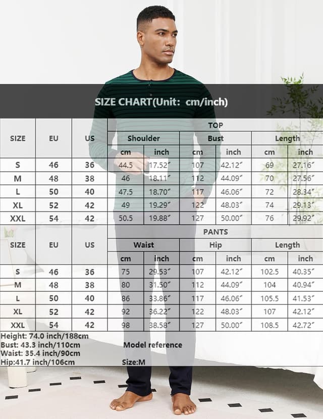 Detalle 2 de TeJoyce men’s 100% cotton striped long sleeve pyjamas set (T-shirt and pants, 2 piece)