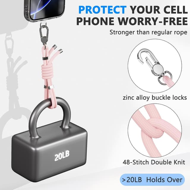 Detalle de joremx 2-teiliges Handyband universal (Handykette) mit verstellbarer Länge – rosa