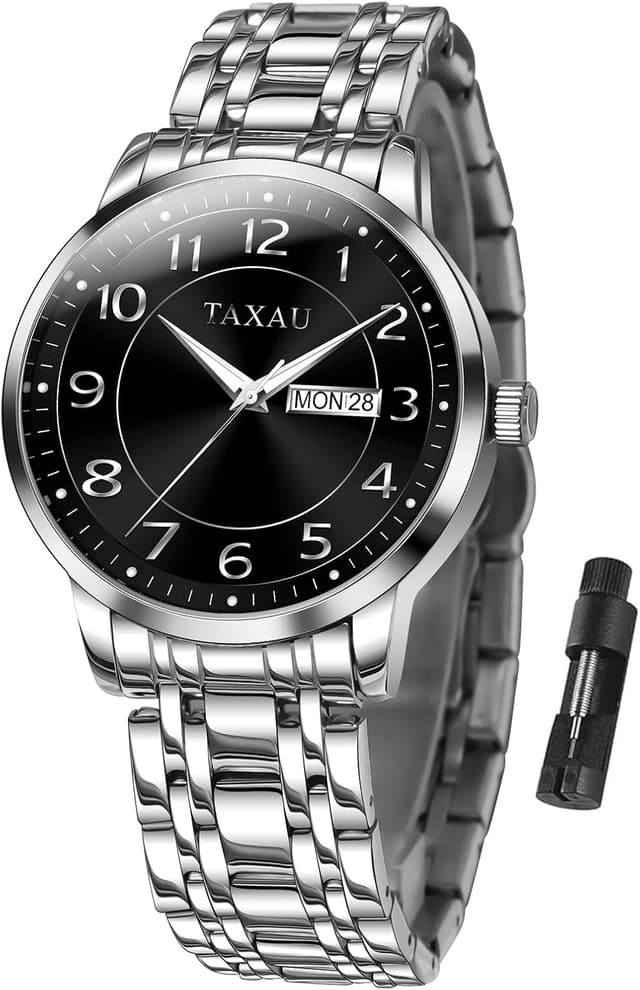 Detalle de Taxau Edelstahl Herrenarmbanduhr mit wasserdichtem Design (30 m), Quarzwerk und Multifunktions-Zifferblatt