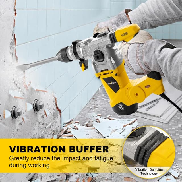 Detalle 2 de Enventor 1500W Heavy Duty Rotary Hammer Drill (SDS-Plus) with 360° Auxiliary Handle