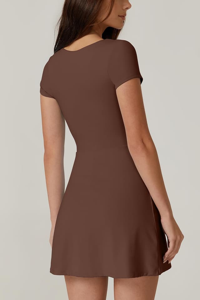 Detalle 2 de QINSEN Women’s Square Neck Tennis Dress with Built-In Shorts and Pockets