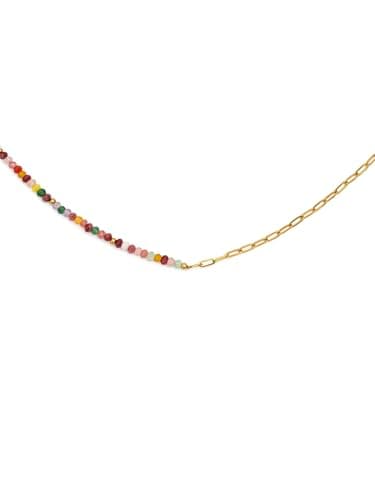 Detalle de Collar Chic Amalia SINGULARU en acero con baño en oro de 18 Kt y cristales de color