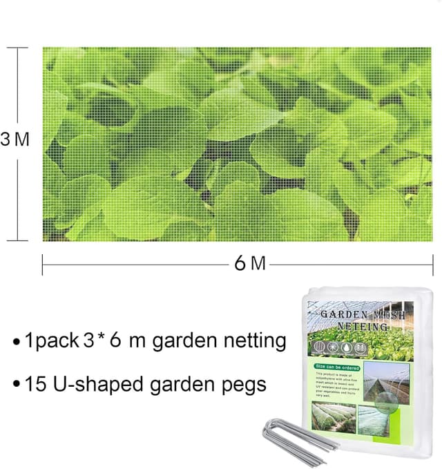 Detalle 2 de Fine Mesh Garden Netting for Veg Patch & Plants 3x6m with 15 U-shaped pegs (White reusable insect netting)