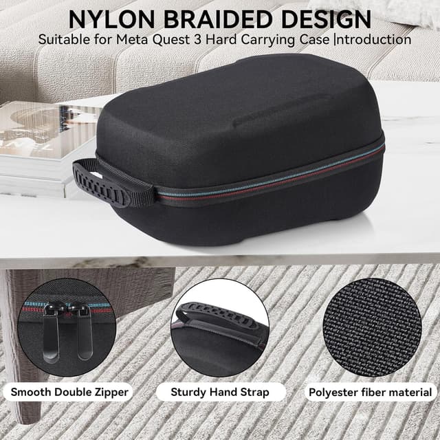 Detalle 2 de TIGOJH Hard Carrying Case for Meta Quest 3S / Quest 3 / Quest 2 (Hard Shell, Lens Protectors & Battery-Strap Compatible)