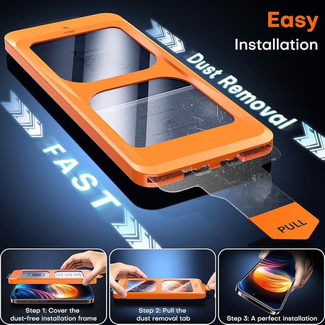 Detalle de TOCOL 9H Tempered Glass Screen Protector for iPhone 16 Pro Max (Full Coverage, Military-Grade)