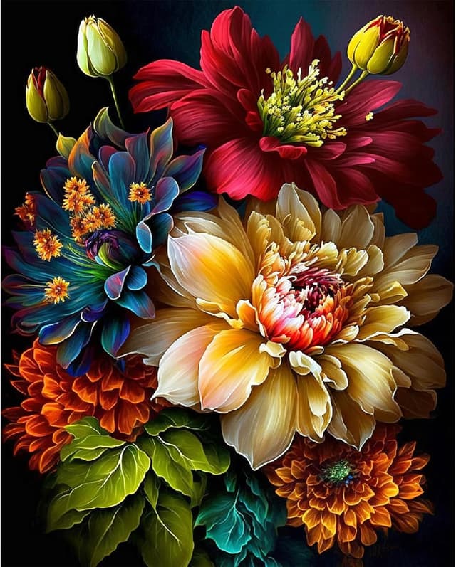 Detalle de JATOK Paint by Numbers for Adults (16x20 Inch, Flower) – Colour Rolled Canvas DIY kit for beginners