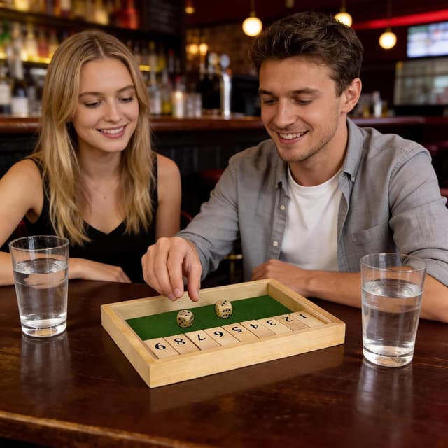 Detalle de Shut The Box Spiel für 2 Spieler (Holz) – Würfel- und Mathematik-Brettspiel zum Reisen