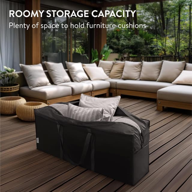 Detalle 2 de JEMIDI Aufbewahrungstasche für Gartenauflagen (125 x 30 x 50 cm) mit Griff & Reißverschluss – schwarz