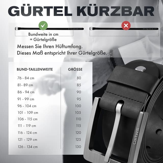 Detalle de Cartvelli Premium Ledergürtel Herren (Made in Germany) mit Nickel-freier Schließe & Geschenkbox – 40 mm Vollledergürtel
