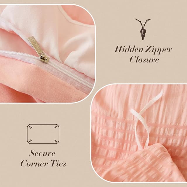 Detalle 2 de Guchuang King Size Pink Ruffled Duvet Cover Set (3-piece) with hidden zipper