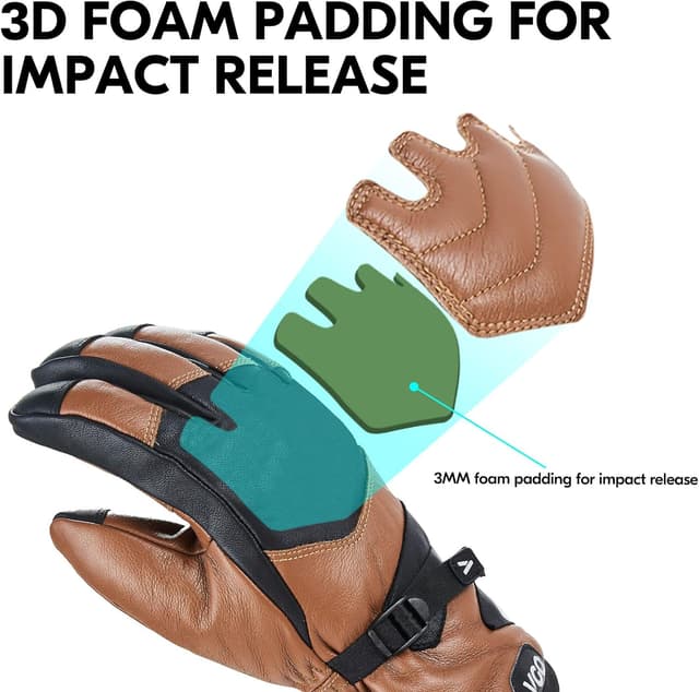 Thumbnail 5 de Vgo Gants de Ski doublés cuir chèvre imperméables 4℃