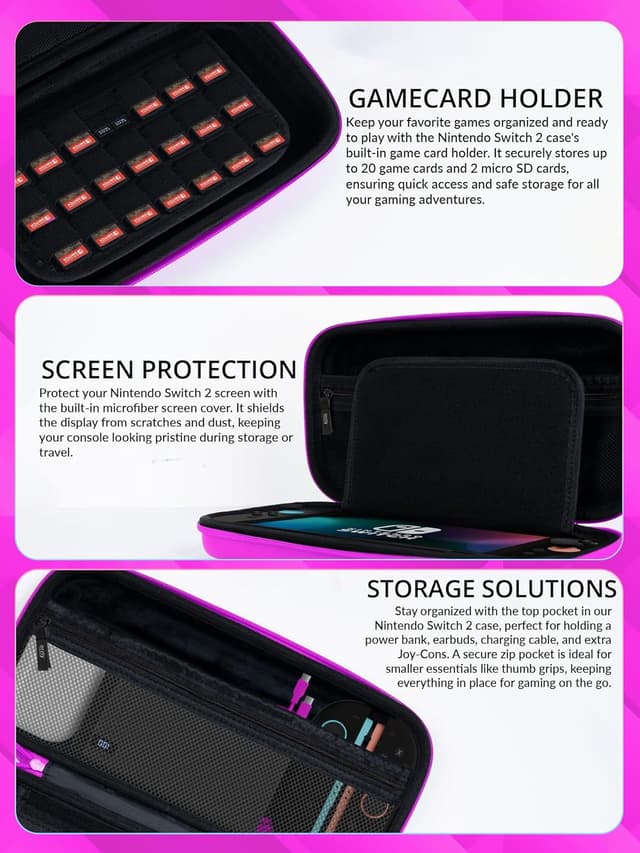 Detalle de Orzly Tragetasche für die Nintendo Switch 2 (2025) – Hartschalenetui mit Displayschutz und Organizer