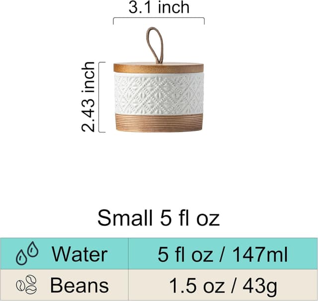 Detalle de Miamolo Small Ceramic Jar with Lid (White, 5 fl. oz) for Spice, Sugar, or Coffee Storage