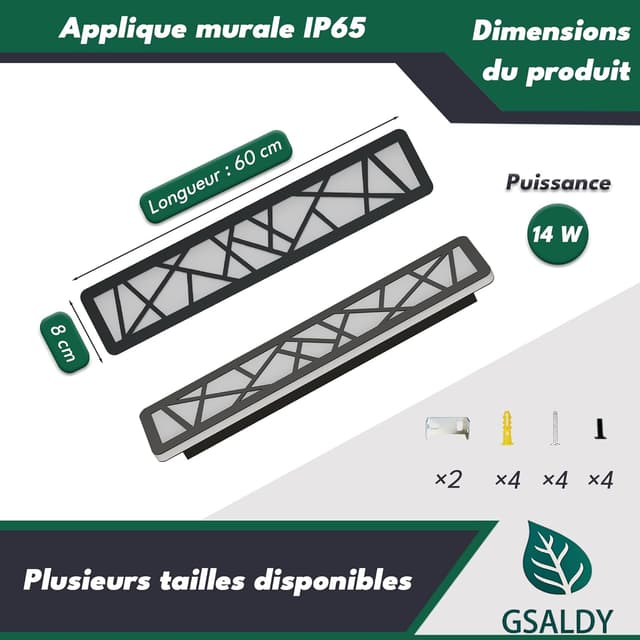 Thumbnail 6 de GSALDY Applique murale extérieure et intérieure étanche IP65 géométrique noire 14W 3000K (L60 cm)