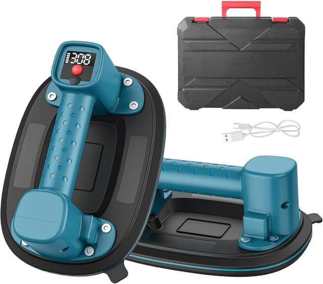 Detalle de Akku Saugheber mit 300-kg-Tragkraft, LCD-Anzeige & 4.000-mAh-Akku (2er-Set, 10" Saugnäpfe)