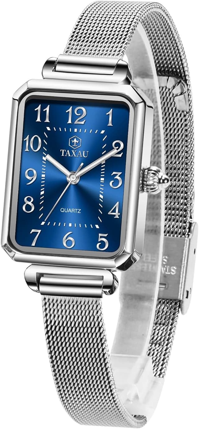 Thumbnail 6 de Taxau Damenuhr eckig mit Edelstahl-Mesh-Armband, rechteckiges Quarz-Uhrwerk (roségold, wasserdicht)