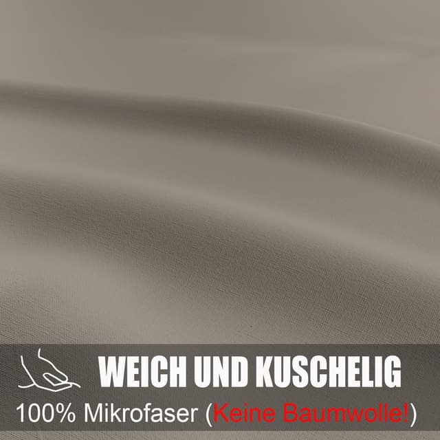 Detalle de Soifox Bettwäsche 135x200 4-teilig Taupe/Natur – Mikrofaser, bügelfrei, mit Reißverschluss