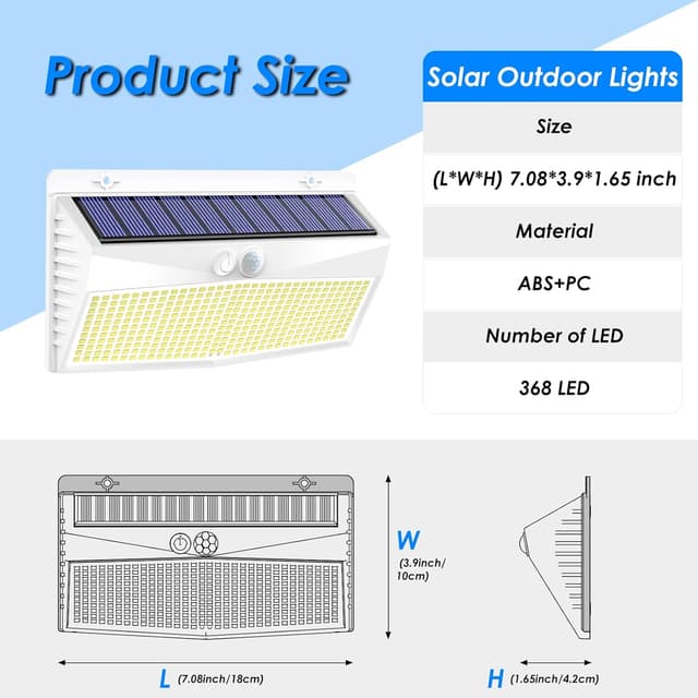 Detalle 2 de Peasur Luz Solar Exterior Jardín 368LED