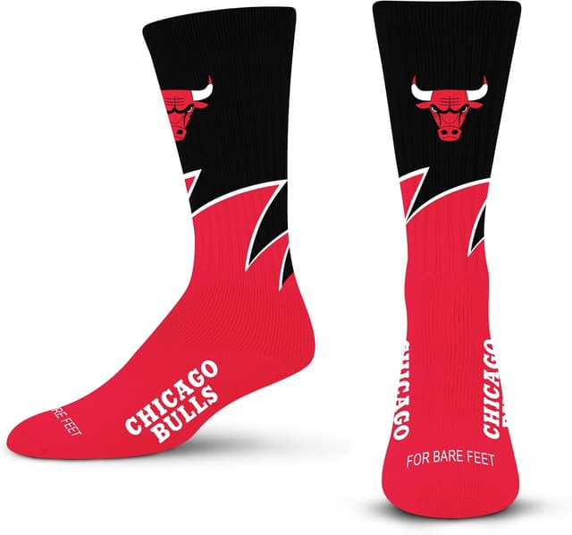 Detalle de For Bare Feet NBA Unisex Black Wave Crew Socks (Chicago Bulls) – Large