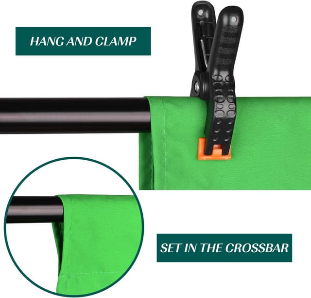 Detalle 2 de EMART 1,5x2 m Greenscreen (Chroma-Key) aus Polyester – faltbarer grüner Hintergrund mit 2 Federzwingen