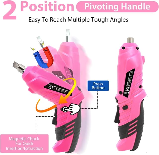 Thumbnail 6 de MQFORU Cordless Screwdriver Kit (48-in-1), 3.6V rechargeable electric screwdriver with dual-position handle