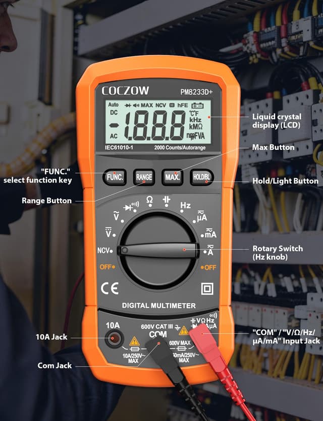 Detalle 2 de COCZOW digital multimeter with NCV, backlit LCD and continuity alarm (AC/DC up to 600V)