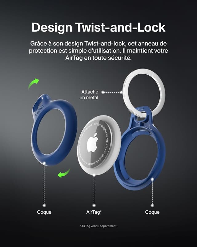 Detalle 2 de Belkin Étui AirTag avec attache métal, bleu