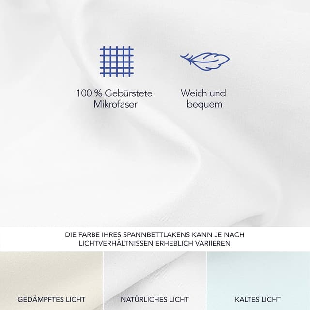 Detalle 2 de Dreamzie Spannbettlaken 200 x 200 cm (bis 33 cm Matratzenhöhe) – 100% Polyester-Mikrofaser, weiß