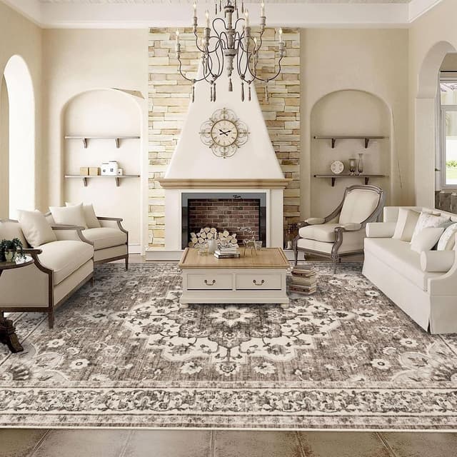 Detalle de TOPRUUG Washable Oriental Area Rug (Beige, 9x12) — stain resistant, non-shedding indoor carpet