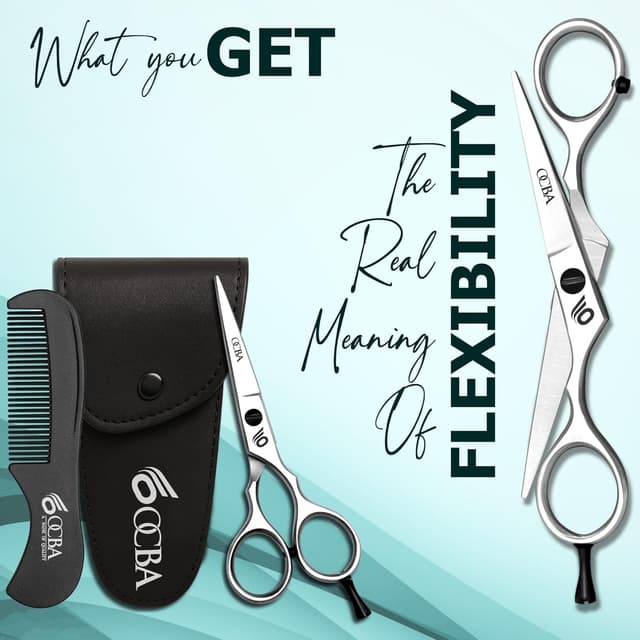 Detalle de OCBA Professional Beard Scissors (Classic Silver) – stainless steel moustache, ear and nose hair trimming