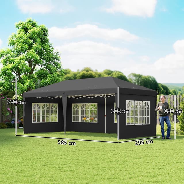 Thumbnail 6 de Outsunny tonnelle de jardin pop-up pliante 3 x 6 m avec 3 côtés démontables et fenêtres transparentes
