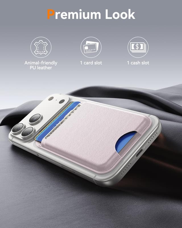 Detalle de Fanseesy MagSafe Wallet (5 Card Holder) slim magnetic leather wallet with 1 card slot and cash slot – Pink