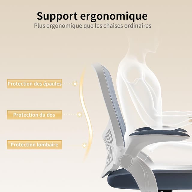 Detalle de naspaluro Chaise de bureau ergonomique grise foncée à accoudoirs rabattables et dossier pivotant 360°