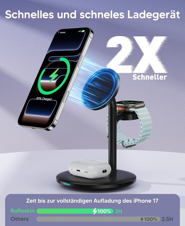 Detalle 2 de 3 in 1 Induktive Ladestation Mag Safe kompatibel