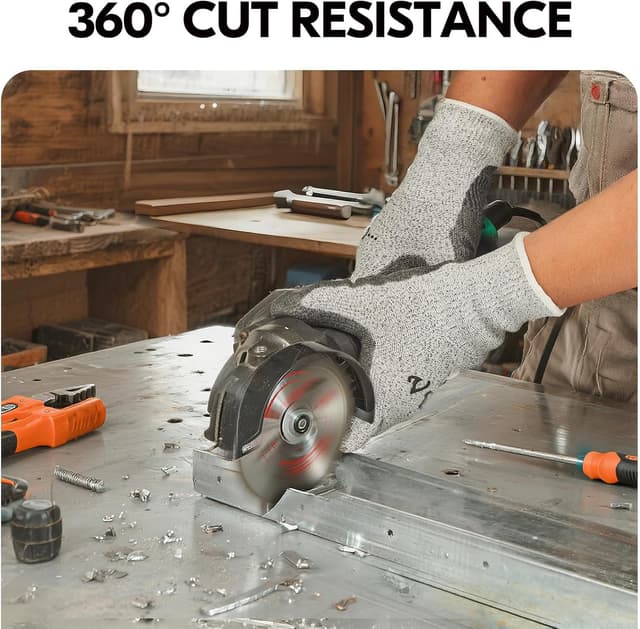 Detalle de Vgo Cut Resistant Gloves (2 Pairs) with HPPE anti-cut liner, EN388 Level C / ANSI Level 3 — Size XL, Grey (SK2131)