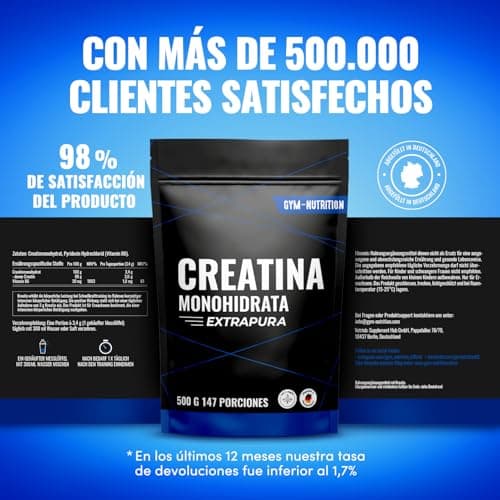 Detalle de Gym Nutrition Creatina Monohidratada Extrapura 500 g (147 porciones) 100% vegana