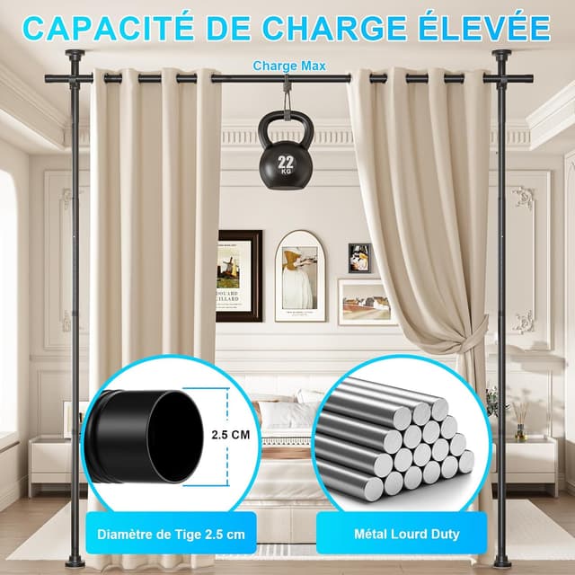 Thumbnail 3 de AIZESI Tringle à Rideaux Verticale 242–351 cm 📐