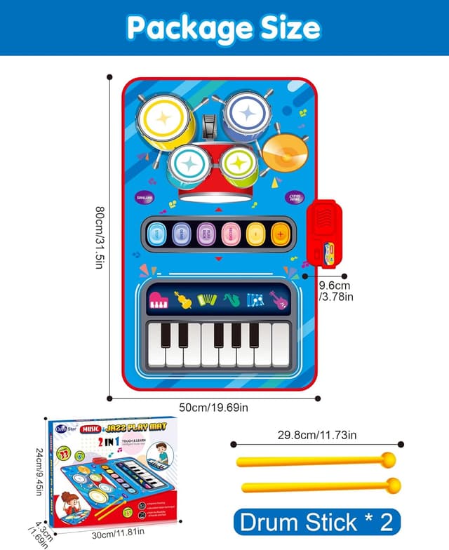 Detalle de Baby Musical Mat for 12–18 Month Boys & Girls (Blue) — Piano & Drum Touch Keys with Adjustable Volume