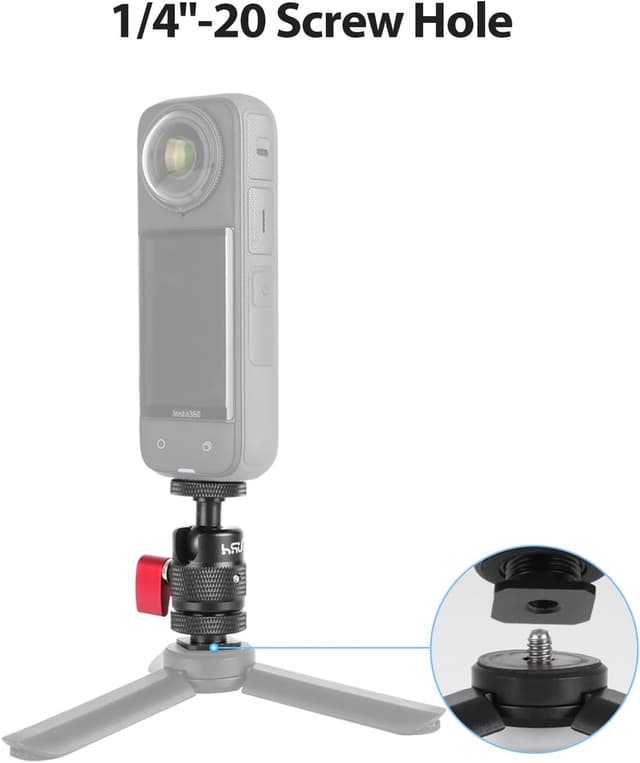 Detalle de HSU Aluminium Alloy Cold Shoe Adapter for Action Cameras (Angle Adjustable 1/4 Tripod Mount) for Insta360 X2/X3/X4