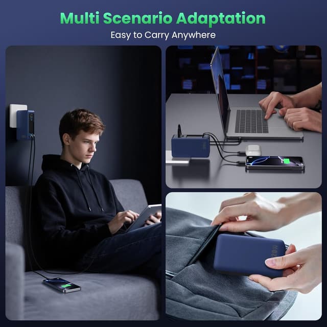 Thumbnail 6 de 120W USB-C Charger Block with Retractable Cables (4-in-1 GaN IV) — PD 65W Laptop Adapter Wall Charger Station, Dark Blue