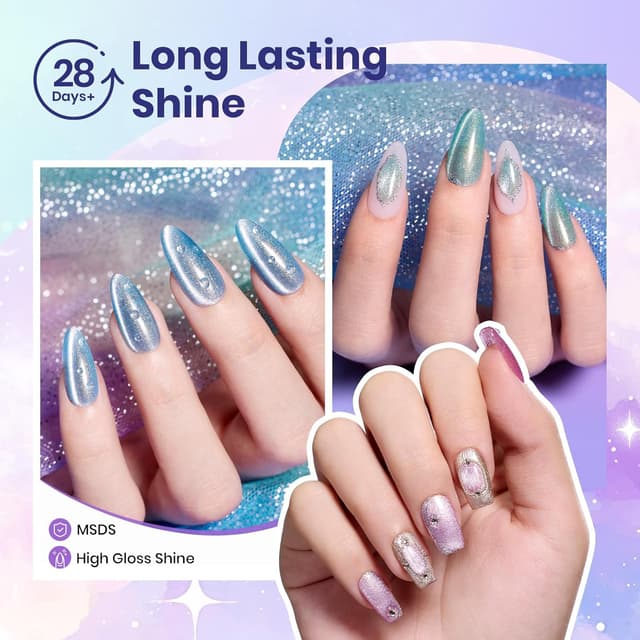 Detalle de Beetles Romantic Galaxy Cat Eye Gel Nail Polish Set (6 Colors) — UV/LED Glitter & Velvet Magnet Finish