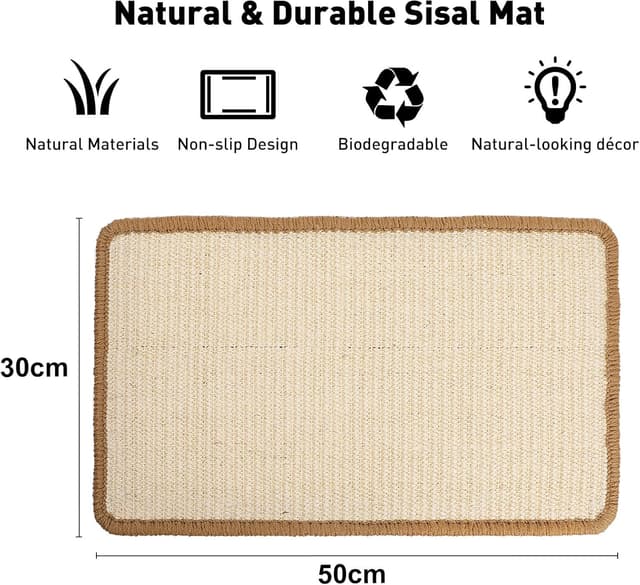 Detalle de FUKUMARU Cat Scratcher Mat (30 x 50 cm) Natural Sisal Beige – horizontal floor scratching pad
