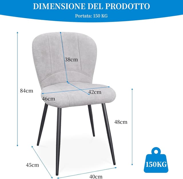 Detalle de ANVOFONG Set di 2 sedie da pranzo imbottite in tessuto grigio pallido con gambe in metallo nero