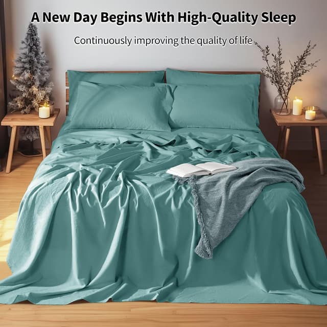 Detalle 2 de LBRO2M 100% Pure Linen Sheet Set (King, Deep Pocket Up to 16") – 6-Piece Natural Flax