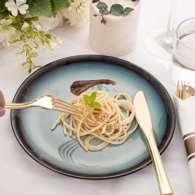 Thumbnail 6 de Joyido 50Guests Pre-Rolled Gold Plastic Silverware Set (50 Forks, 50 Knives, 50 Spoons + Napkins) — Heavy-Duty Disposable Cutlery