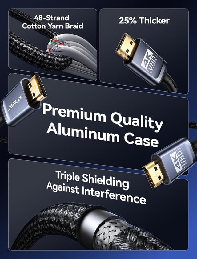 Thumbnail 6 de JSAUX 4K HDMI Cable 3M (Ultra High Speed 18Gbps, HDMI 2.0) – HDR, HDCP 2.2, ARC & Ethernet, Grey