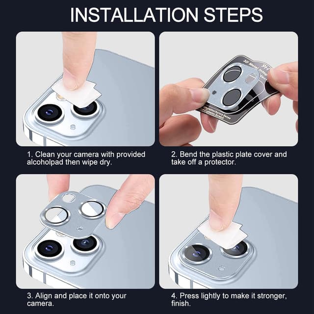 Thumbnail 6 de LanQii Kameraschutzfolie für iPhone 15 / iPhone 15 Plus – 9H Glas & Aluminiumlegierung, Linsenschutz (Blau)