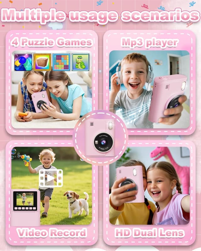 Detalle de Instant Print Camera for Kids (1080P) — Portable Instant Digital Print Camera for Ages 4–10, Pink