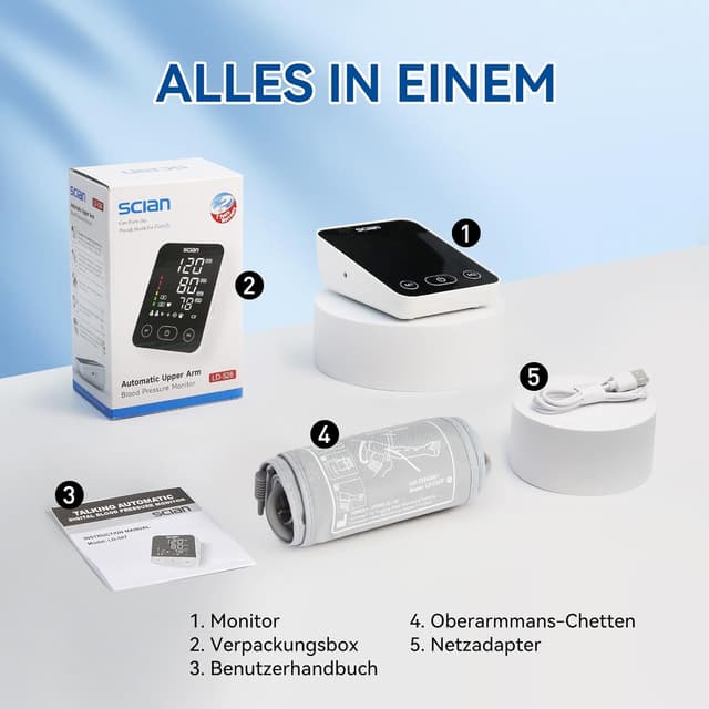 Thumbnail 6 de Scian Oberarm-Blutdruckmessgerät für zuhause mit großer Manschette 22–42 cm und 2x100 Speicherplätzen