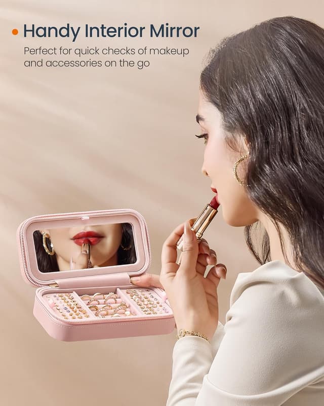 Detalle de SONGMICS HOME ANAH Collection Travel Jewellery Case (JBC180S01) with Mirror, 10.5 x 20.5 x 6 cm